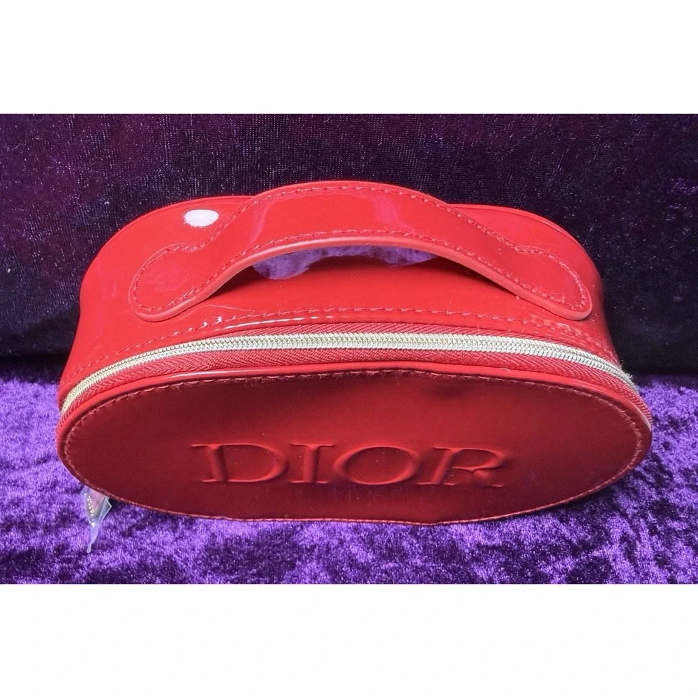 Dior Patent Red Pouch Zip Cosmetic Handle Travel Bag‎ Makeup Perfume Jewelry